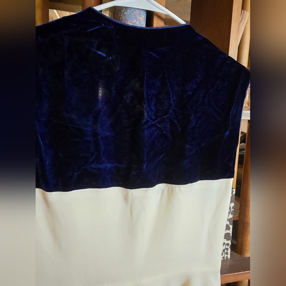 Vintage Elegant Cream and Blue Velvet Women's Dress Size 9/10 - Picture 5 of 6